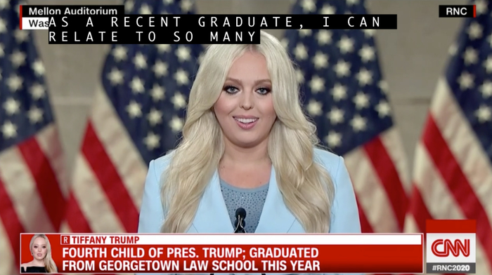 蒂凡尼发表演讲。/CNN视频截图