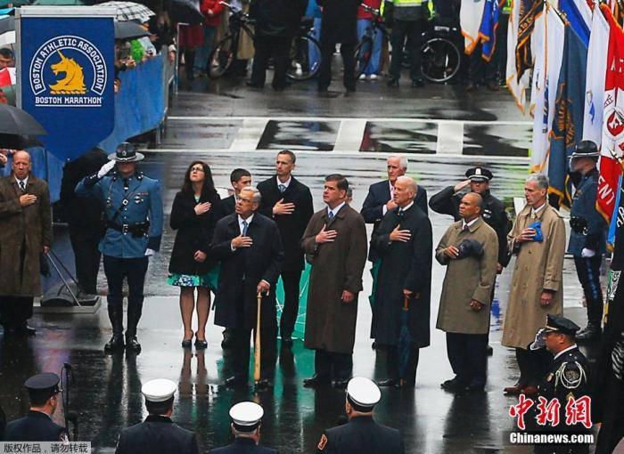 资料图：当地时间2014年4月15日，美国在波士顿举行官方纪念波士顿马拉松爆炸案一周年活动，美国时任副总统拜登到现场参加。