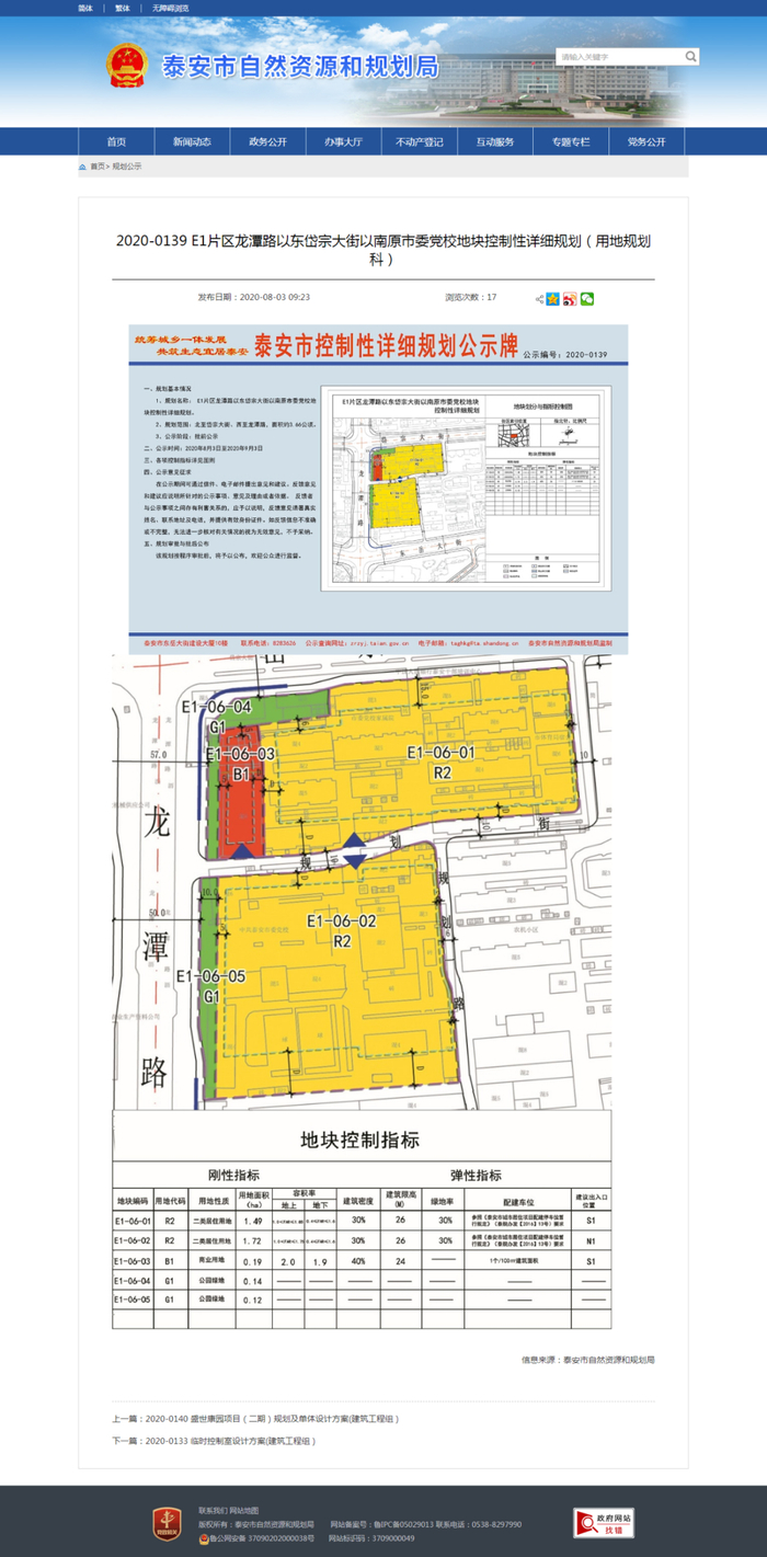 原泰安市委党校地块详细规划公示！​含居住、商用、公园绿地……