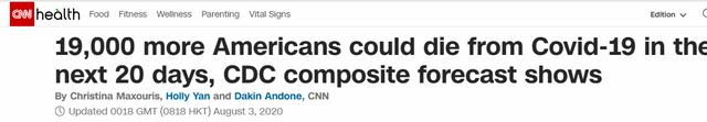 CNN：美疾控中心最新预测显示，未来三周可能有近2万名美国人死于新冠肺炎