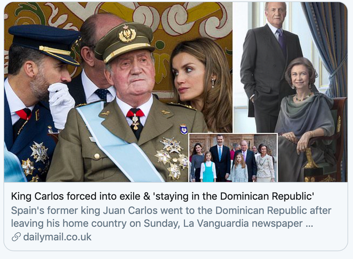 卡洛斯被迫流亡，据称待在多米尼加。/《每日邮报》报道截图