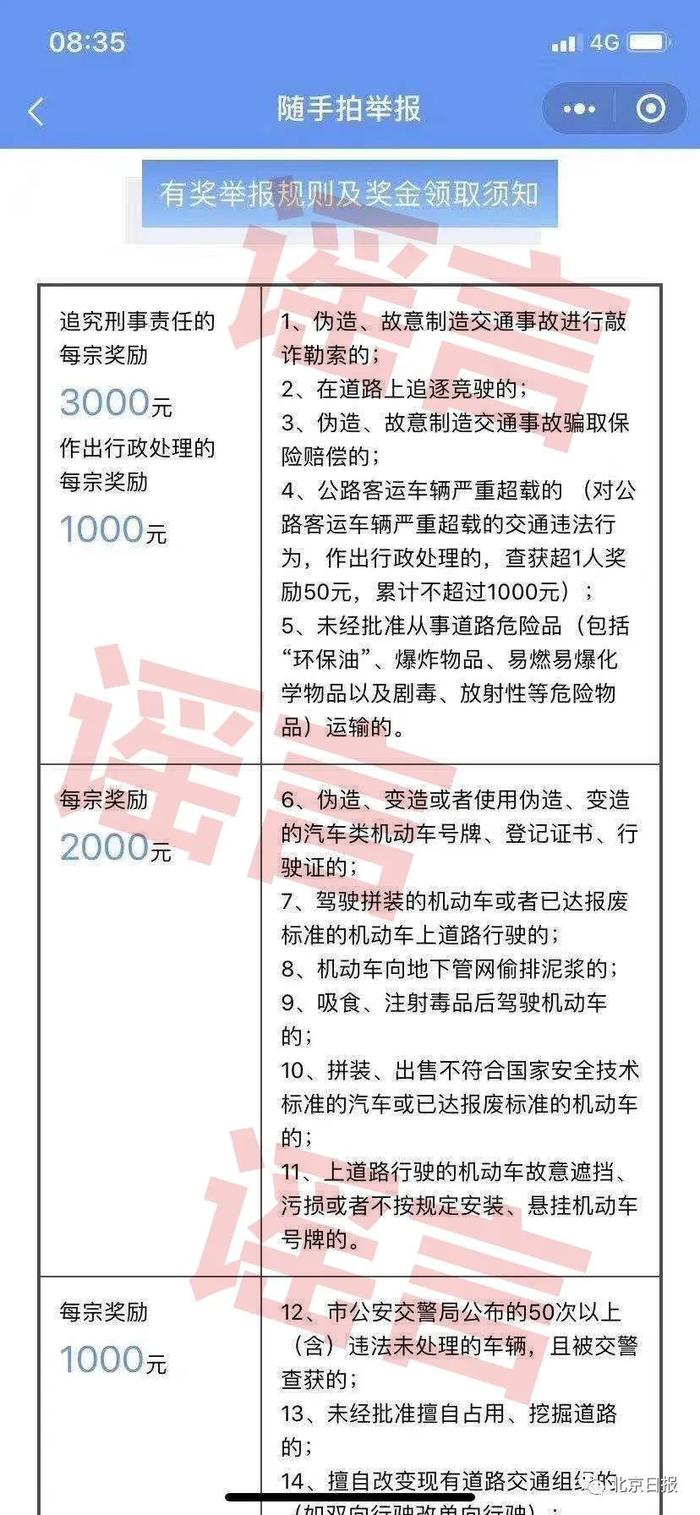 北京市民“随手拍”举报交通违法有奖金？官方回应