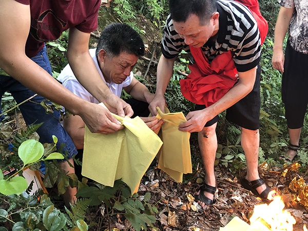 5日上午，张玉环一家为先父张国福上坟。