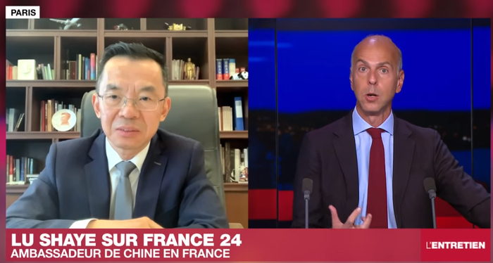  卢沙野大使接受France 24采访 视频截图
