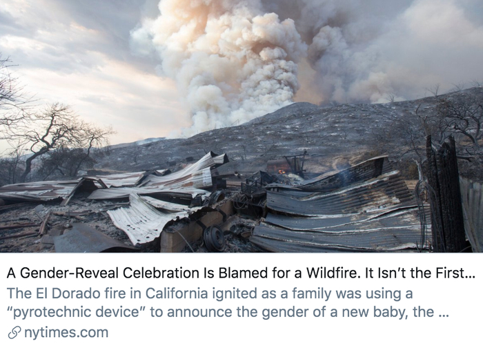 胎儿性别揭晓派对引发野火后备受指责，但这已经不是第一次了。/&nbsp;《纽约时报》报道截图
