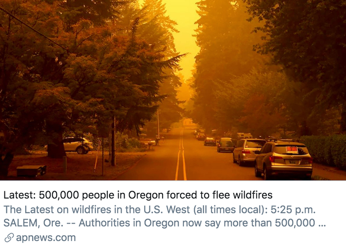俄勒冈州50万名居民因野火而被迫撤离。/&nbsp;美联社报道截图