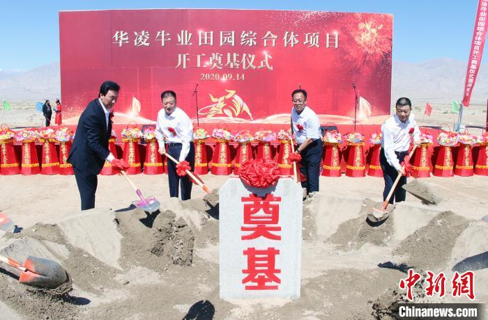 新疆华凌集团首个牛业田园综合体项目在天山南麓奠基。　孙亭文 摄