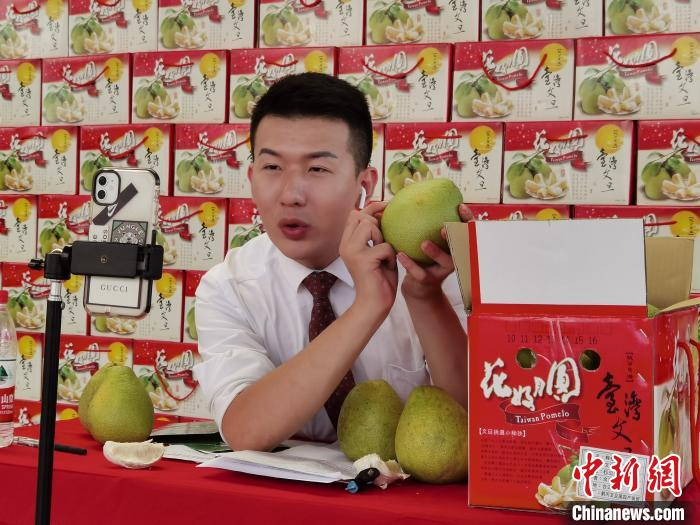 文旦柚通过直播销售。　许耀艺 摄