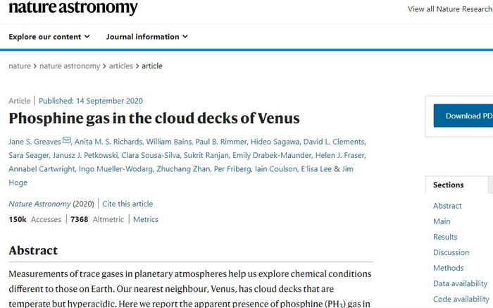 《自然·天文学》官网发布的论文。网络截图