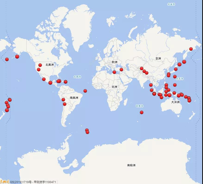  2020年以来（截止至8月31日）全球六级地震活动分布图