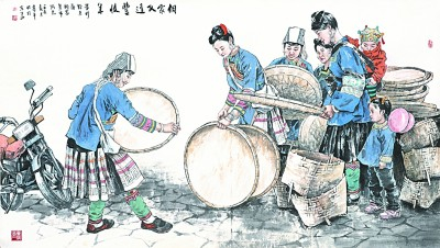 侗家又逢丰收年（中国画）卢平
