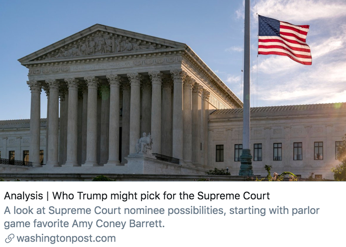 特朗普可能选择谁来担任最高法院大法官？/&nbsp;《华盛顿邮报》报道截图