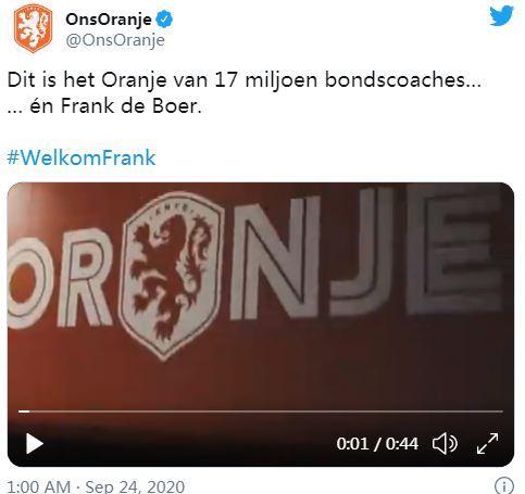 荷兰国家队社交媒体截图。
