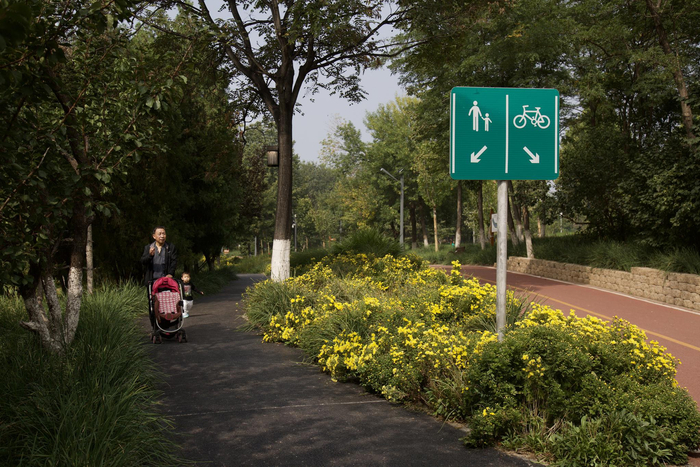在亦庄，不少道路都通过绿化带实现了机动车道和非机动车道的硬隔离。新京报记者 李凯祥 摄