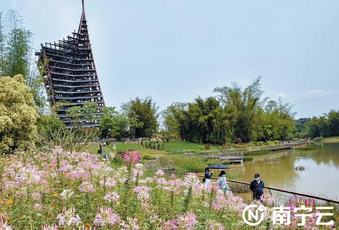 南宁园博园清泉阁畔，移步异景，游人徜徉其中，好似画中游。记者 潘浩 摄