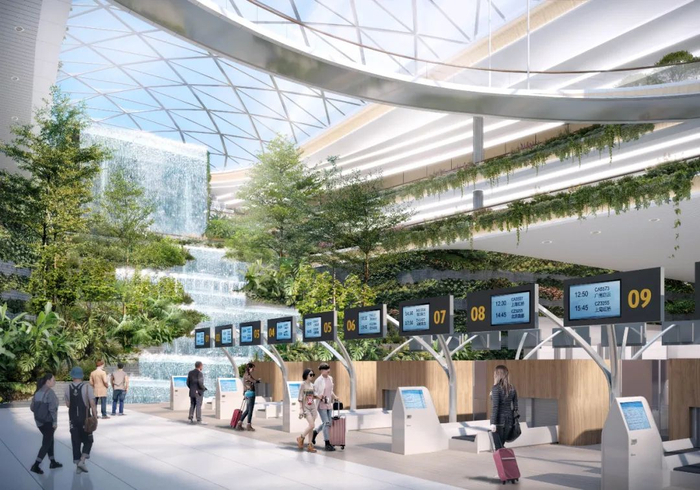 T3航站楼综合交通中心内景效果图。
