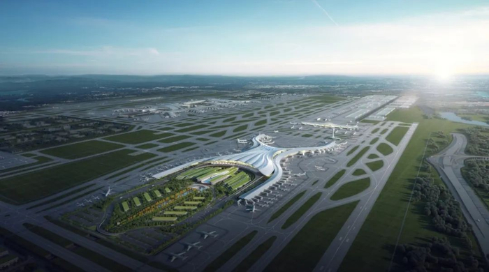 T3航站楼和综合交通中心外观效果图。