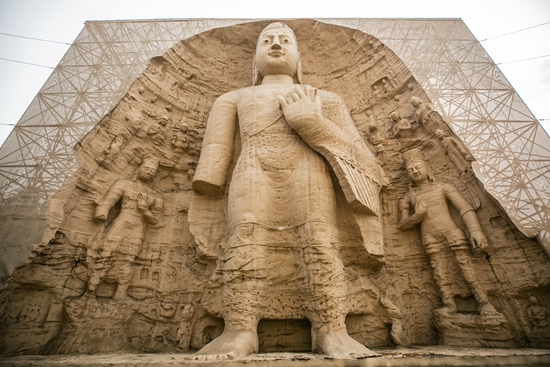     坐落在北京建筑大学校园中的云冈石窟第18窟1:1复制佛像。陈欣欣/摄