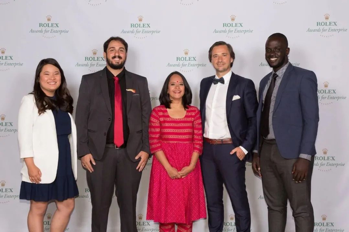 ▲2019年劳力士雄才伟略大奖五位得主，从左至右依次为汪郁雯、祖奥・坎波斯・席尔瓦、克里蒂・卡朗斯、葛瑞格・库尔坦、布莱恩・基塔。©Rolex/Bart Michiels