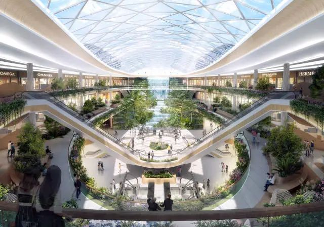 广州白云国际机场T3航站楼综合交通中心内景效果图。