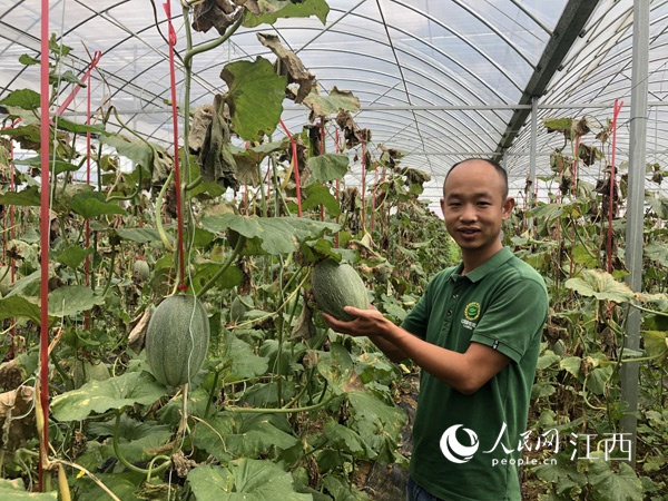 托着沉甸甸的哈密瓜，刘日伟一脸喜悦。人民网 罗娜摄