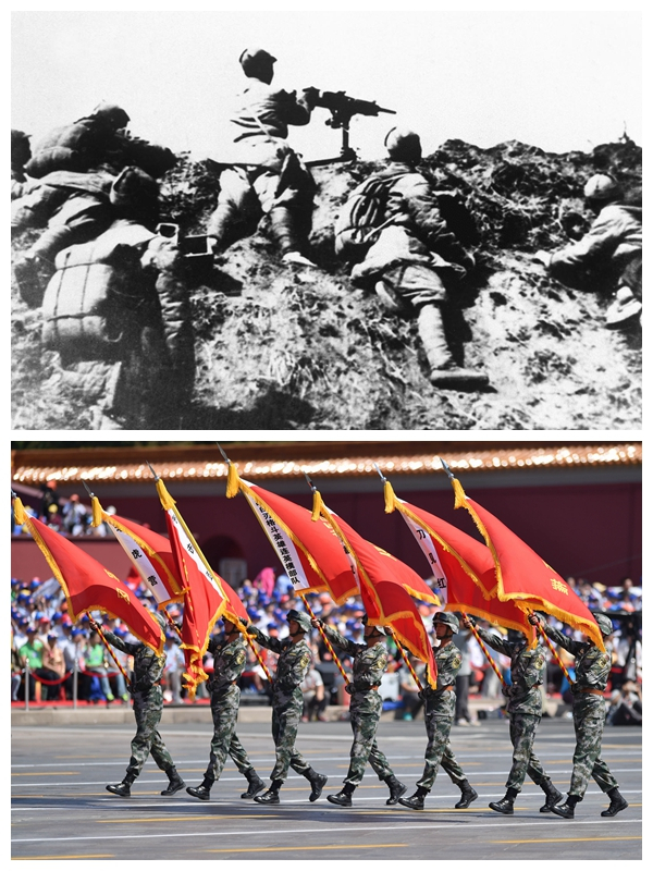 上图为1940年8月，华北的八路军在五千里长的敌后全线发动百团大战，连续紧张战斗了三个半月，予敌寇严重打击。这是在山西狮垴山七昼夜血战中的我军机枪阵地。
