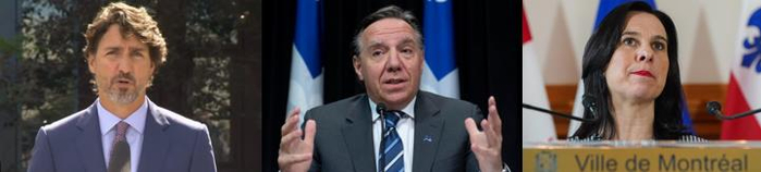 △上图从左至右分别为：加拿大总理特鲁多、魁北克省长勒高、蒙特利尔市长普朗特