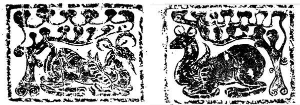 图1 安徽宿县褚兰汉画像石墓M2石祠东、西壁墙基石南侧面拓片