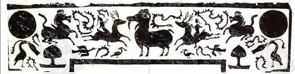 图3 绥德墓门楣画像石拓片