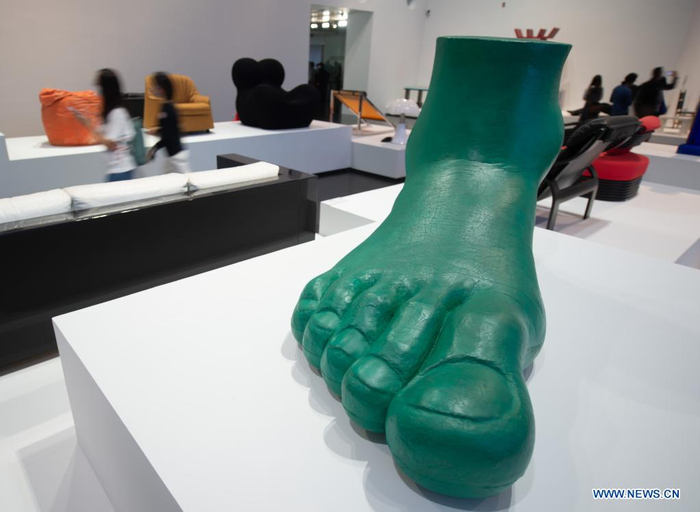 An artwork by Gaetano Pesce is seen at an exhibition in Tsinghua University Art Museum in Beijing, capital of China, June 3, 2021. Displaying a total of 158 modern designs, the exhibition named 