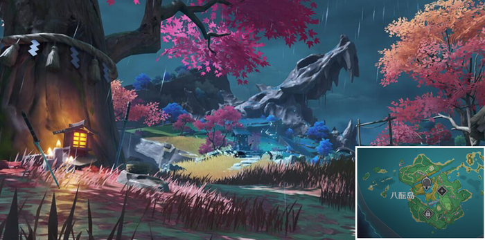 原神:稻妻地图风景一览,主城漫山樱花,神里绫华住在海景别墅