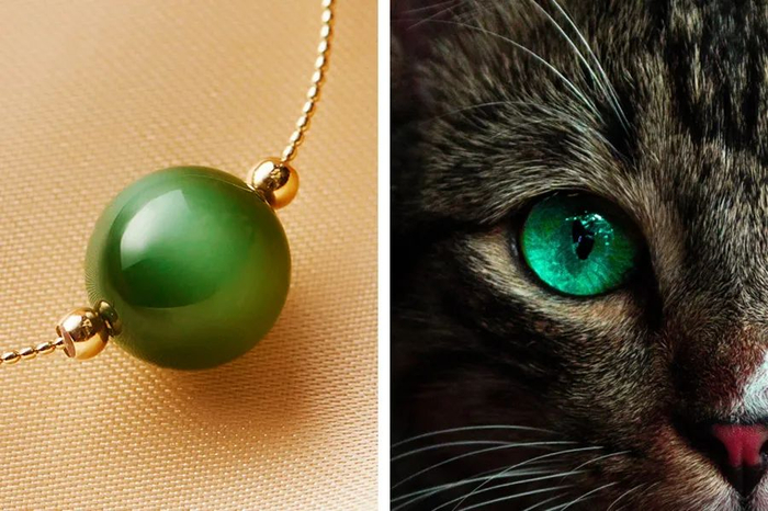 天然和田玉碧玉猫眼ペンダント 緑色