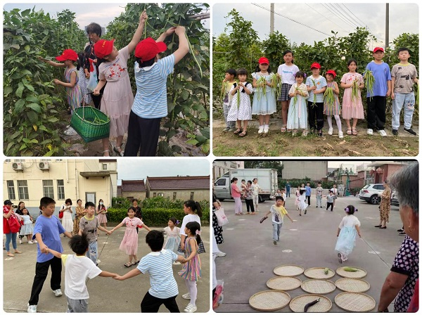 　　孩子们采摘蔬菜、玩游戏（央广网发 通讯员供图）         