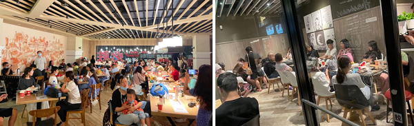 郑州市民在必胜客餐厅（左图）、肯德基餐厅（右图）避险（主办方供图 央广网发）