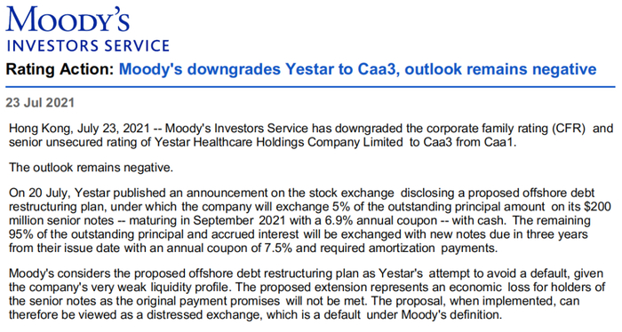 图片来源：Moody's downgrades Yestar to Caa3, outlook remains negative