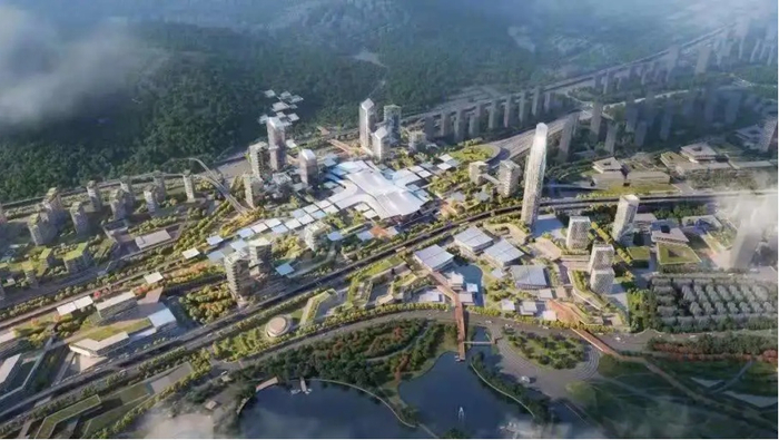 （昆明西客站鸟瞰效果图，昆明融创文旅城提供，央广网发）