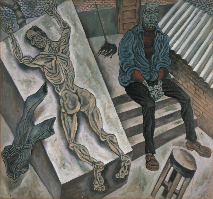 毛旭辉《私人空间·自囚》96×102cm，板上油画，1987