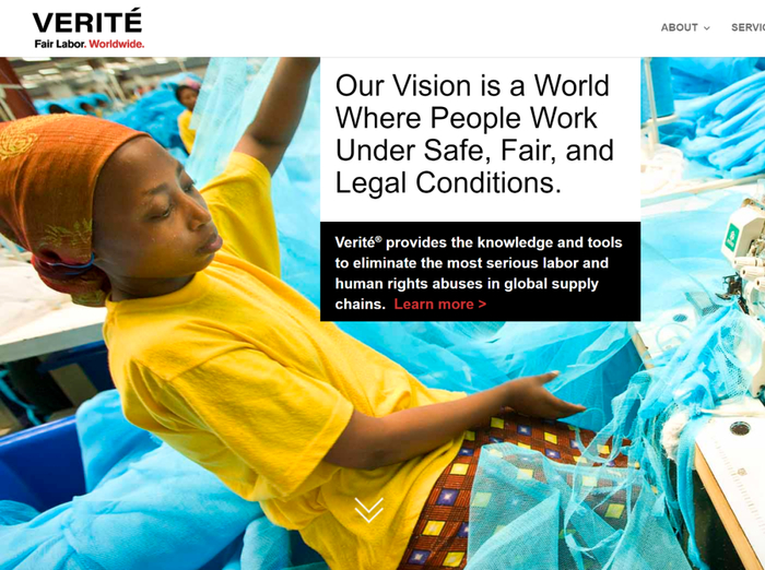 “美国维泰”官网截图，宣称“为企业提供有助于消除劳工滥用的工具”