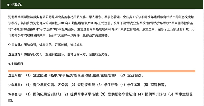 军尚少年军校夏令营主办方的公司介绍