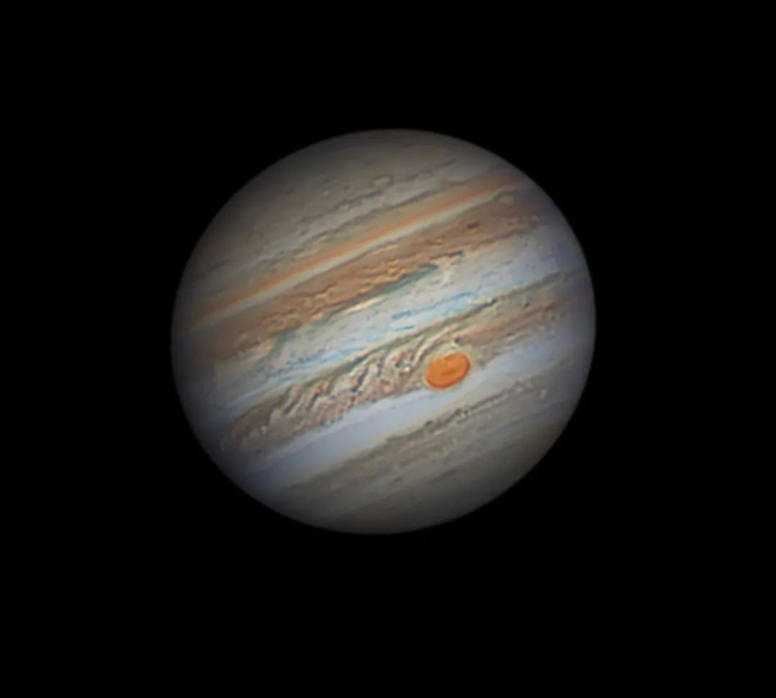 ↑北京市天文爱好者宗海阳2017年5月16日拍摄的木星特写。（本人供图）