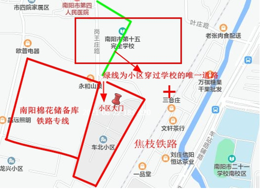 地图上被棉花储备库和焦枝铁路夹在中间的车北小区