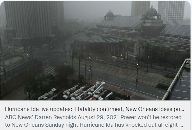 飓风“艾达”已导致一人遇难，新奥尔良市断电。/社交媒体截图