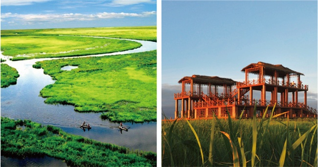 大湿地雁窝岛和千岛湖。