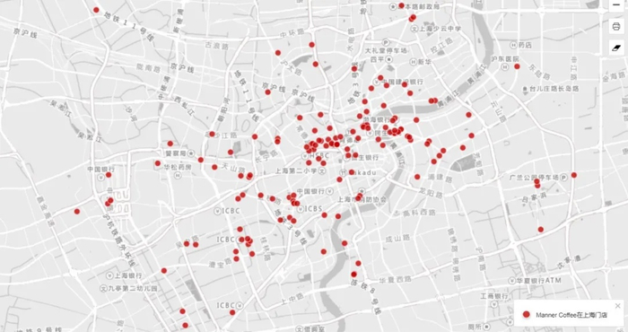 Manner在上海的部分门店分布（企业供图，央广网发）