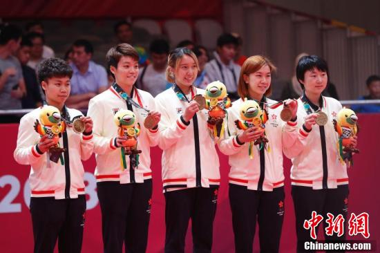 资料图：当地时间8月28日，雅加达亚运会乒乓球女团比赛中，中国香港队获得季军。 中新社记者 刘关关 摄