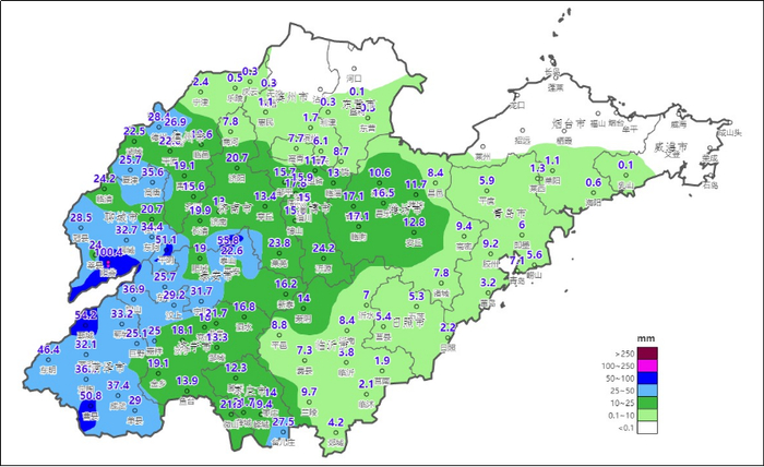 图1 2021年9月3日20时至4日16时全省累积降水量分布（毫米）
