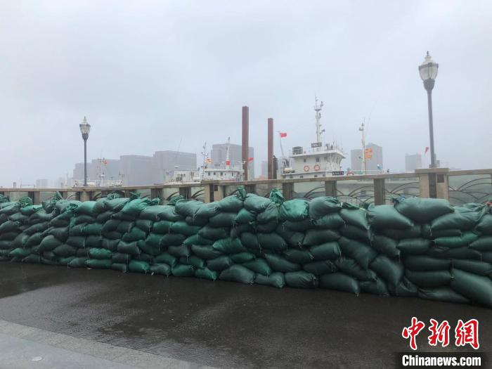 宁波老外滩的沙袋。　林波 摄