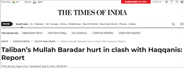 《印度时报》（The Times of India）报道截图