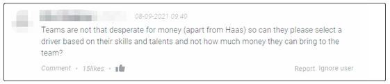 来自国外网友的评论。来源：Planetf1评论截图 