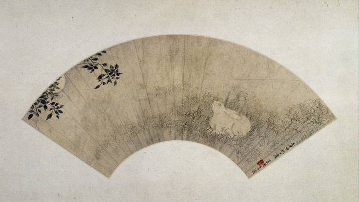 《桂花月兔图》扇页，清，李世倬绘，纸本，淡设色，北京故宫博物馆藏